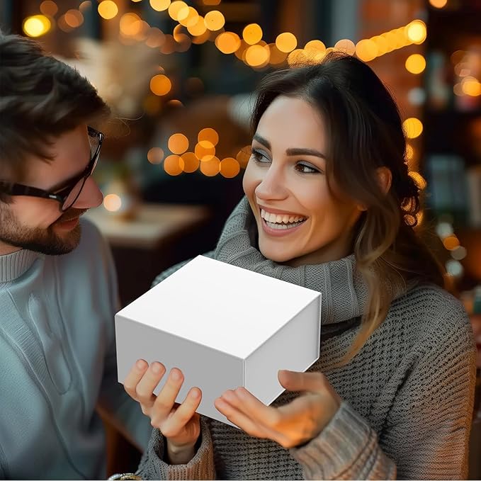 Gift Box 8x8x4 Inch with Magnetic Closure Lid White Gift Boxes For Presents,Bridesmaid Gifts Box,Birthday Gift box,Luxury for Gift Packaging, Magnetic Gift Box for Wrapping Gifts(White)