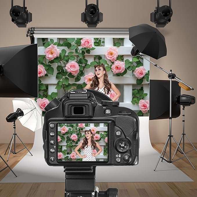Baocicco 10x7ft Flowers Fence Backdrop Photography Pink Rose Green Leaves White Spring Floral Farmhouse Background for Bridal Shower Wedding Birthday Party Backdrops Decoration Photo Prop Photoshoot