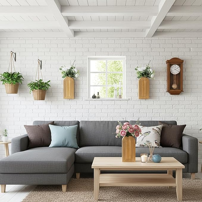 2 Pack Wood Wall Planter Vase,Wall Vases for Flowers Boho Walls Decor Wooden Vases Mounted Wooden Planters Holder Walls Plant for Living Room, Bedroom, Bathroom-11.75X5.45 Inches