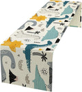 Cartoon Dinosaur Table Runner,Kids Boys Cute Various Dino Moutain Modern Abstract Print Tablecloth Burlap for Hotel Indoors Outdoor Dining Room Kitchen Holiday Party, 13x36in