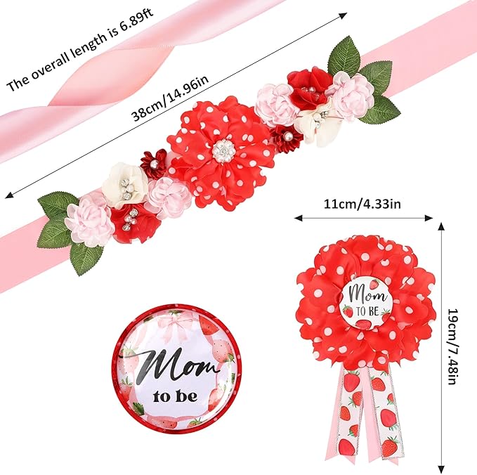 INSYOHO Strawberry Baby Shower Decorations - Adjustable Berry Sweet Theme Maternity Belt with Strawberry Shortcake Baby Shower Decorations, Gender Reveal Party Supplies for Mom to Be