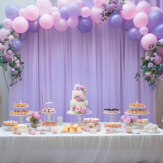 20ft X 10ft Purple Tulle Backdrop Curtain for Parites, Sheer Backdrop Curtains Fabric Drapes for Wedding Ceremony Arch Party Stage Decorations