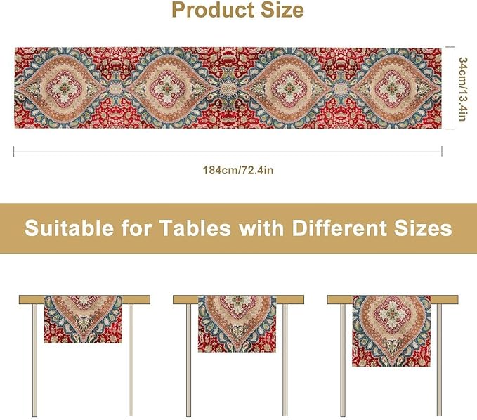 Vintage Persian Table Runner, Boho Traditional Red Ornate Floral Print Table Runner for Kitchen Dining Festive Holiday Party Decor, 13x60 Inch