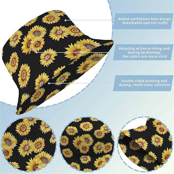Wildflowers Floral Bucket Hat for Men Women, Summer Vacation Outdoor Travel Reversible Double Side Beach Caps Fisherman Hat