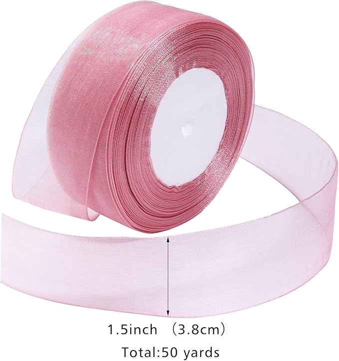 Rose Gold Ribbon for Gift Wrapping 1-1/2 inch Sheer Organza Ribbon for Flower Bouquet Tulle Chiffon Ribbons for Wedding Invitations Christmas Decorations Crafts 50 Yards