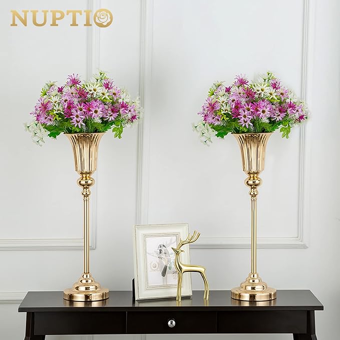 NUPTIO Centerpiece Vase Gold Wedding: 2 Pcs 21.5" Tall Metal Trumpet Vases for Table Decorations Gold Flower Stand for Party
