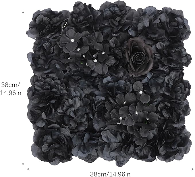 12 Pcs Artificial Flower Wall Panels, 15 x 15 Inch Floral Backdrop Silk Flower Wall Decor, 3D Black Hydrangeas Dahlias Roses Panels Background for Wedding Party Baby Shower