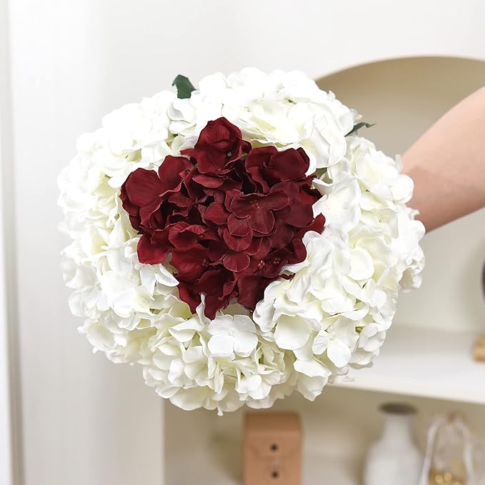 10PCS Silk Hydrangea Heads with Stems Artificial Flowers for Wedding Party Home Decor (Off White), One Size Off