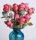 Red Rose Artificial Flower Buds 12pcs Realistic Faux Silk Roses Fake Flowers Bouquets Arrangements Decor for Wedding Spring Mother's Day, Home Table Decorations, Dark Magenta Flower