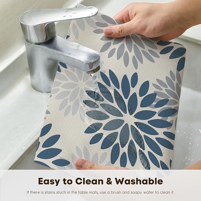 Artoid Mode Floral Vinyl Plistic Placemats Set of 6, Washable Heat Resistant Non-Slip Woven Plastic PVC Place Mats for Farmhouse Holiday Party Kitchen Dining Decor
