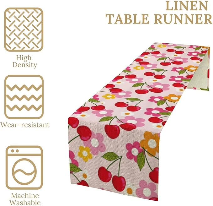 Cherry Table Runner,Spring Summer Fruit Tropical Birthday Party Decorations Dining Room Home Kitchen Table Decor 13 x 120Inches