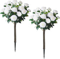 Sunnyglade 35.5" Set of 2 Artificial Camellia Tree, Faux White Camellia Flowers Plant with Spike Fake Silk Flora Topiary Plants Tree for Indoor, Garden, Yard, Porch, Patio Decoration