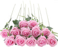 12Pcs Pink Roses Artificial Flowers Fake Roses Faux Velvet Silk Flower for Home Wedding Decoration (Pearl Rose, Gradient Pink)