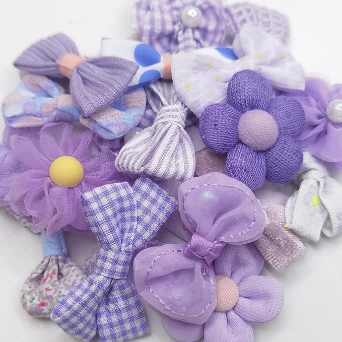 Chenkou Craft Mix Bulk Random Purple 20pcs Fabric Ribbon Flowers Bows Craft Wedding Ornament Appliques (Purple)