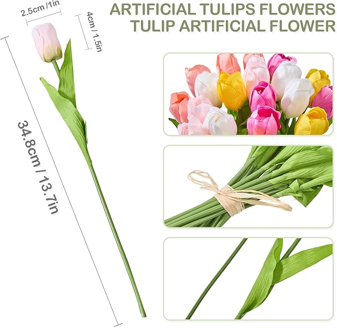 Artificial Flowers Mother's Day Easter Valentine's Day Gifts, Artificial Flowers Fake Tulips Flowers Home Kitchen Wedding Table Decorations a Bunch of 20 Multi Color Tulips