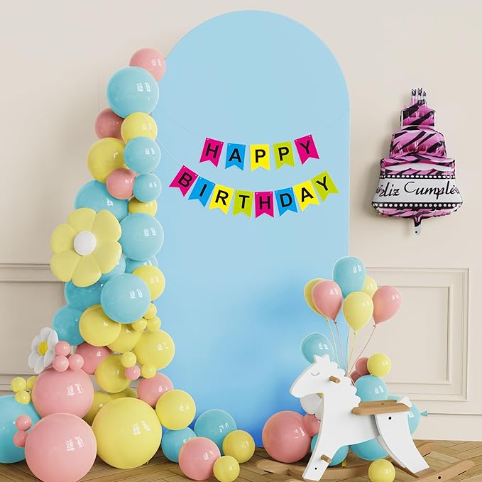Putros 6ft Metal Arch Stand with Cover Dusty Blue Spandex Fitted Wedding Arch Cover and Round Top Chiara Backdrop Stand Set for Birthday Party Baby Shower Decoration