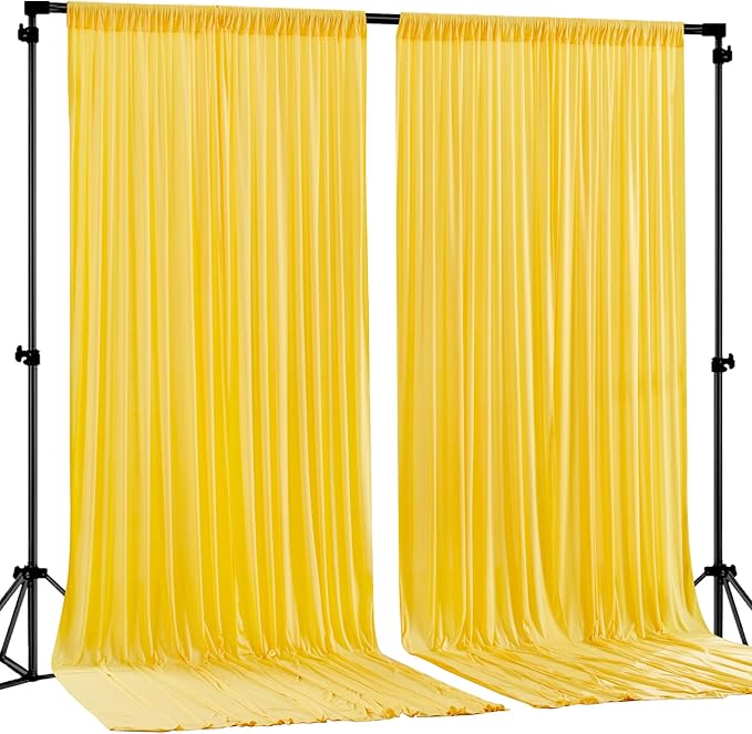 Yellow Backdrop Curtains-Wrinkle-Free Polyester Photography Drapes Party Curtain Background for Baby Shower Wedding Decorations- 8 X10FT (Yellow)