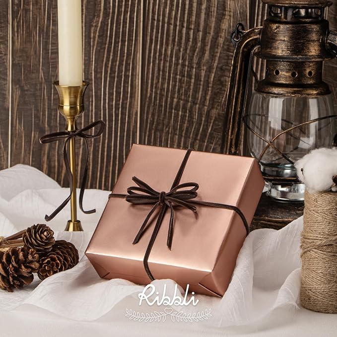 Ribbli Brown Velvet Ribbon 1/8 Inches Continuous 25 Yard Spool Brown Christmas Ribbon for Gift Wrapping Crafts Home Decor