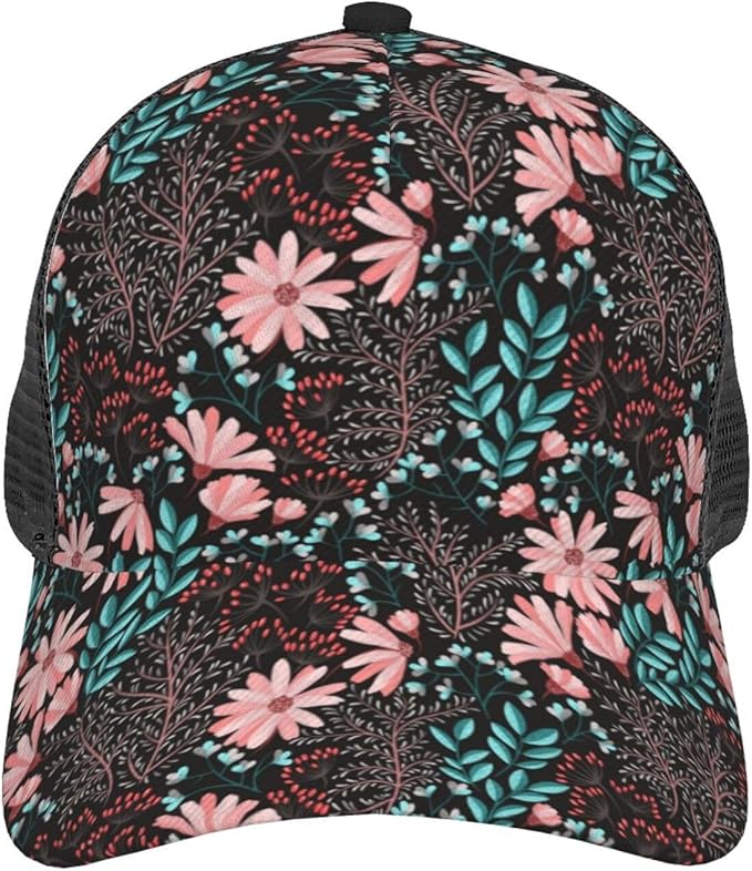 Tropical Pink Flowers Hats Women Men Hawaii Trucker Hat Adjustable Snapback Mesh Baseball Cap Hat