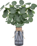 Artificial Eucalyptus Stems in Black Glass Vase 14" 6Pcs Faux Eucalyptus Branches Home Table Decor Fake Plants Stems for Farmhouse Kitchen Bathroom Decorations