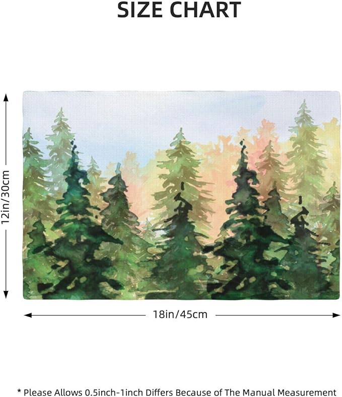 Green Forest Placemats Set of 4,Watercolor Tree Spring and Summer Kitchen Living Room Table Decor Dinner Mat 12x18 Inch 4 PCS, Style-8