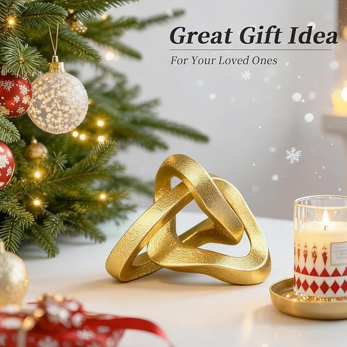 MOYI Gold Knot Statue for Christmas Decor Gold Tabletop Home Decor, Modern Geometric Sculptures Accent Decor for Living Room Bedroom Office Coffee Table Bookshelf Mantle Decorations Gifts