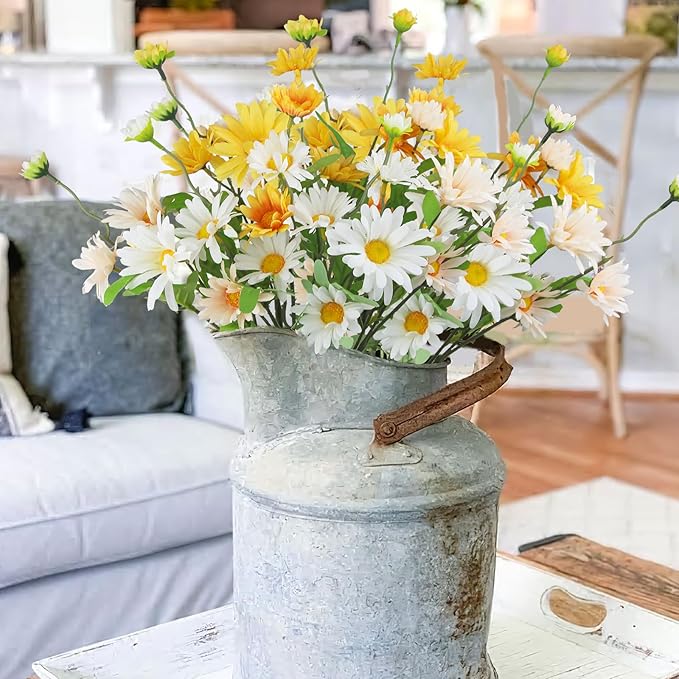 6 Pcs Artificial Daisy Flowers Silk Flower Outdoor UV Resistant Artificial Wildflowers for Decoration Bulk Faux Flowers for Vase Floral Arrangements Home Table Centerpieces Indoor Garden