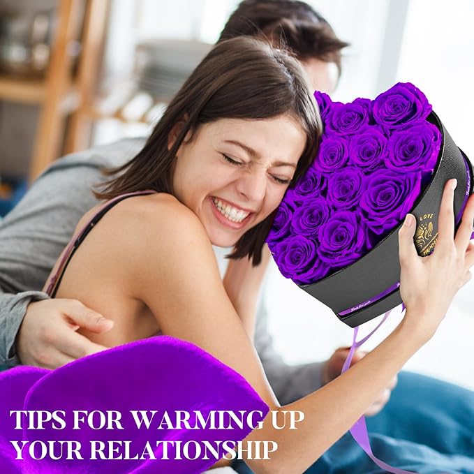 16 Preserved Flower Delivery Prime, Preserved Roses in a Box, Birthday Gifts for Women, Mother's Day, and Valentine's Day-Purple Roses