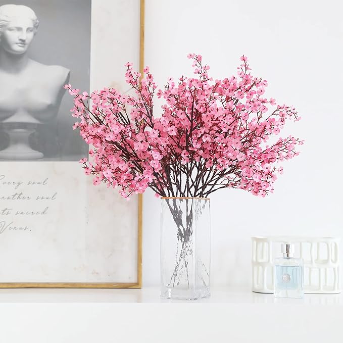Hananona 10 Pcs Artificial Babys Breath Flowers Spring Flowers Fake Pink Silk Flowers for Home Decor Wedding Floral Arrangement Valentine's Day Table Centerpieces (10, Pink)