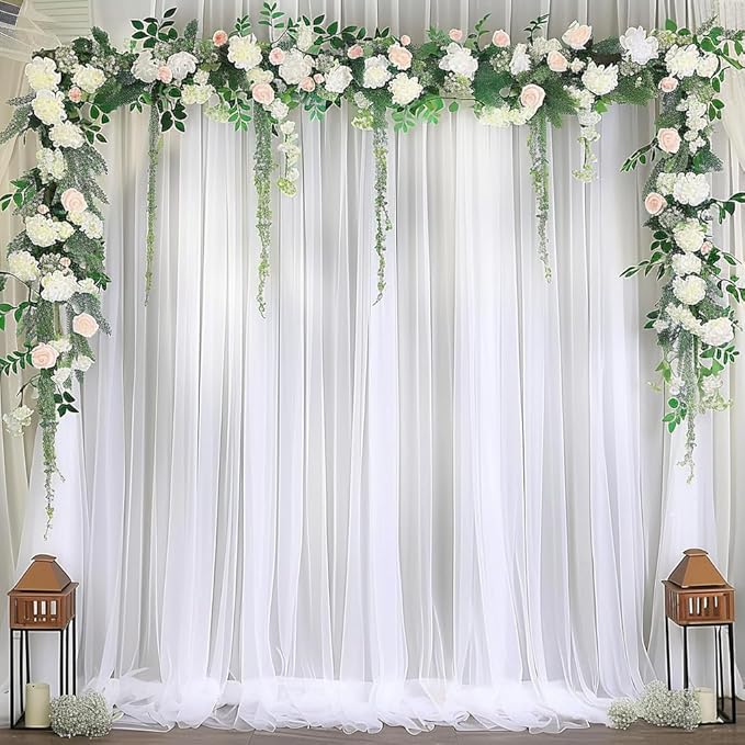 20ft X 10ft White Tulle Backdrop Curtain for Parites, Sheer Backdrop Curtains Fabric Drapes for Wedding Ceremony Arch Party Stage Decorations