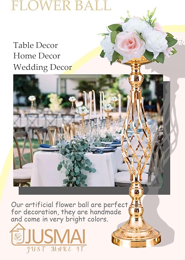 Artificial Flowers Ball 4 Pcs - Blush White Wedding Table Centerpiece Decorations for Flower Arrangements