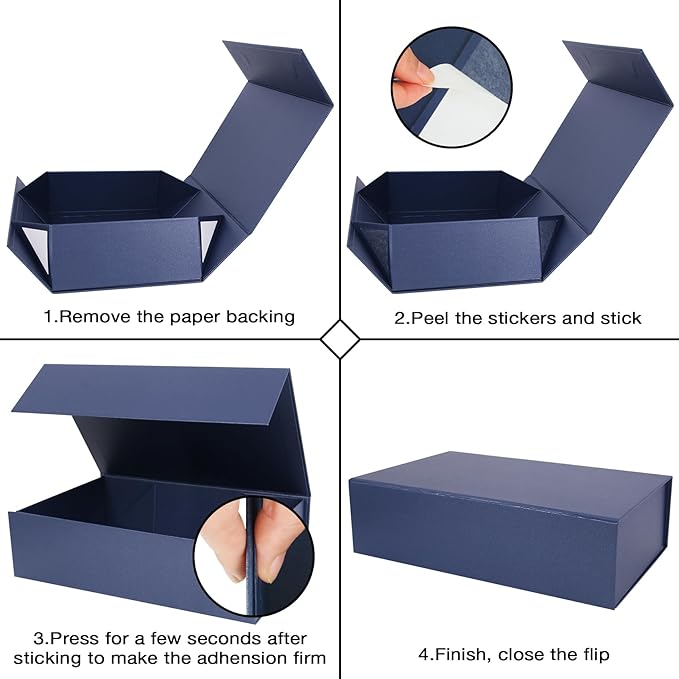 Aimyoo Navy Blue Magnetic Gift Boxes with Lids 10.5x7x3 in, Medium Bridesmaid Groomsman Proposal Box, Rectangle Collapsible Box for Present Graduation Birthday Storage 5 Pack