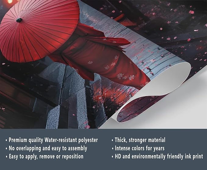 Japanese Street Wall Mural, Cherry Blossom Lantern Scene 3D Wall Murals, Romantic Rainy Evening Japan Wallpaper Mural, for Living Room Bedroom Large Wallpaper Indoor Decor 177.16" W x120 H