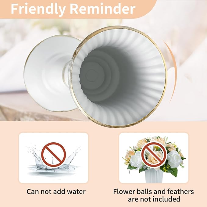 Nuptio 2 Pcs Metal Flower Vase White Table Decorative Centerpiece, Elegant Wedding Centerpieces Vase for Party Anniversary Ceremony Decoration, 31.9cm Tall Artificial Flower Arrangements