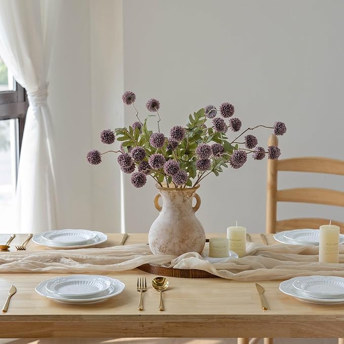 mizii 6Pcs Fake Silk Pompon Mum Artificial Flowers Bulk Small Faux Chrysanthemums with Stems Realistic Floral Decorations for Wedding DIY Bouquet Centerpieces Shower Vase Home Decor (Gray Purple)