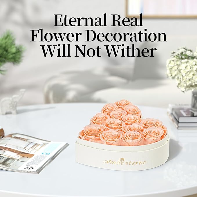 Flower, Forever Roses in A Box, Fresh Flowers, Birthday Gifts for Her, Women, Mom, Girlfriend, Wife, Grandma,Champagne Forever Roses