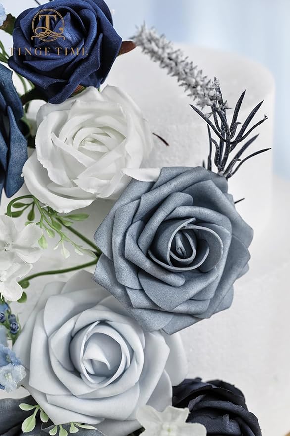 TINGE TIME Artificial Flowers Dusty Blue and White Flower Combo for DIY Wedding Bouquets Table Centerpieces Arrangements Party Baby Shower Home Decorations