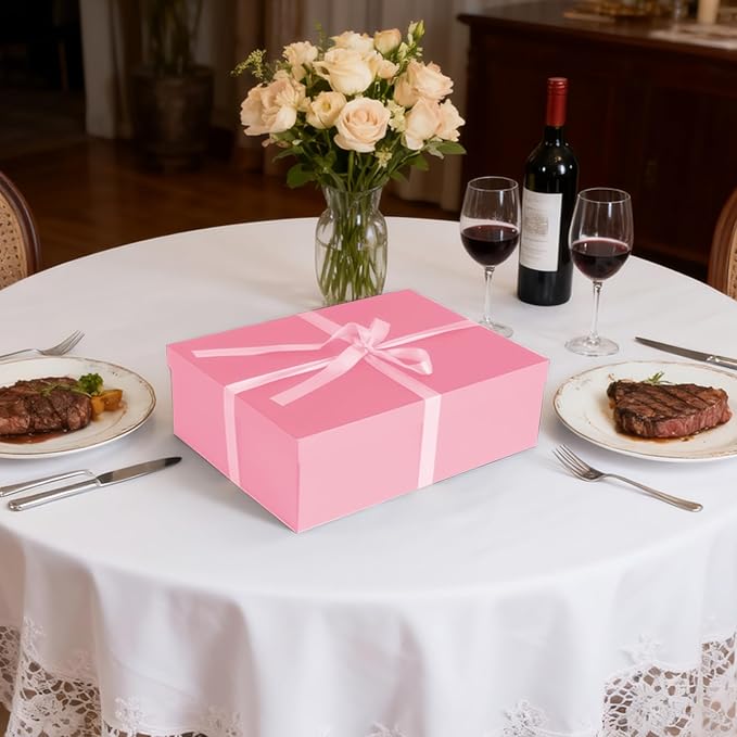 Gift Box, 16.5x13x5.5 inches Large Pink Gift Boxes with Lids for Presents, Birthday Box Contains Card Ribbon Shredded Paper Filler, Gift Wrap Boxes for Valentine Mother's Day Christmas Anniversary