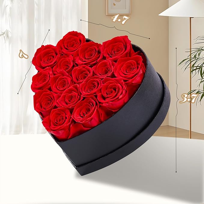 16 Preserved Roses in Heart-Shaped Box - Eternal Love Gift, Long-Lasting Roses for Her - Forever Flowers - Ideal for Valentine's Day, Anniversaries, Mother's Day - Elegant Display Box