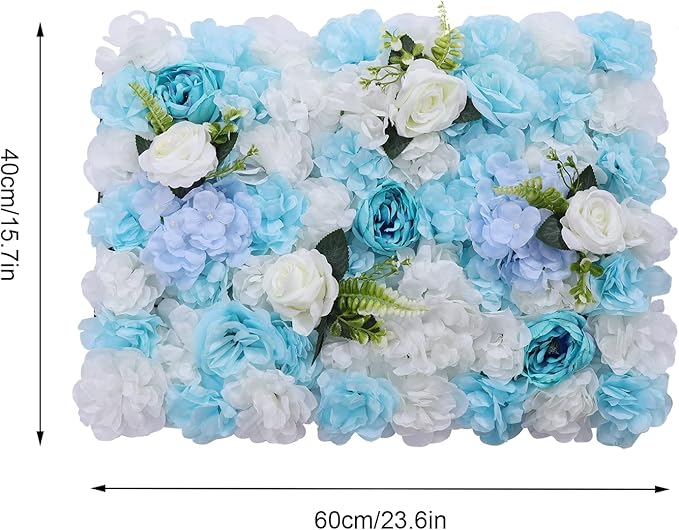 Flower Wall Panel Floral Backdrop,6Pack Faux Flower Panel,Blue and White Flower Wall Decor,Artificial Flower Backdrop Faux Flower Panel for Wedding