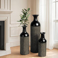 Tall Floor Vase Set of 3, Large Black Metal Vases with Minimalist Gold Lines & Detachable Vase Mouth, Big Modern Decorative Vases for Living Room,Hallway,Dining Room,Office,Kitchen.