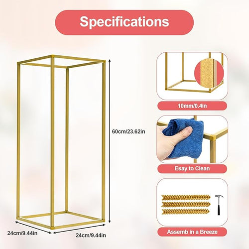 10PC 23.6" Flower Stand for Wedding Metal Cylinder Stands for Party Rectangular Gold Centerpieces Flower Vase Gold Pedestal Columns for Weddings Indoor Outdoor Flower Plant Stand Decoration