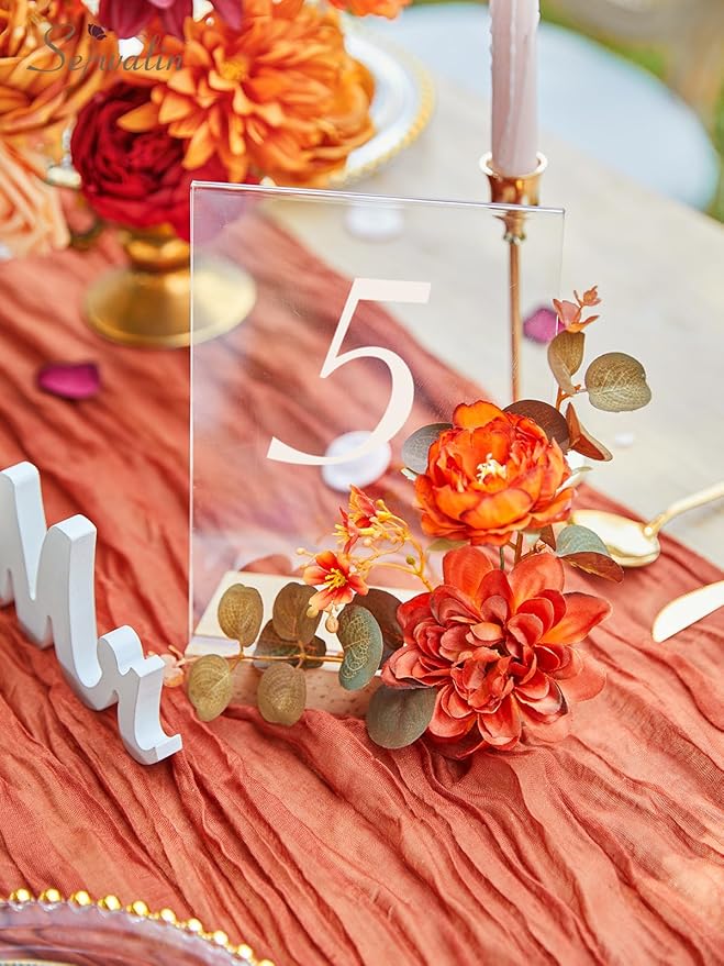 Serwalin Artificial Flowers Orange Burgundy Fall Fake Flowers for DIY Table Centerpieces for Wedding Bouquets Centerpieces Arrangements Silk Flowers Party Baby Shower Home Decorations