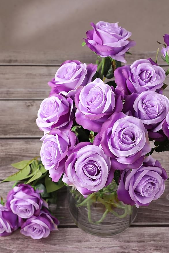 Luyue 10PCS Artificial Roses Flower with Stems Slik Fake Flowers Bouquet Realistic Long Stem Faux Rose for Valentines Day Wedding Home Decor