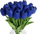 IPOPU 24 PCS Royal Blue Flowers Tulips Artificial Flowers Real Touch Blue Tulips Faux Flowers for Home Table Decor Wedding Bouquet Party Baby Shower Centerpieces Bridal Bouquet Decor (Blue)