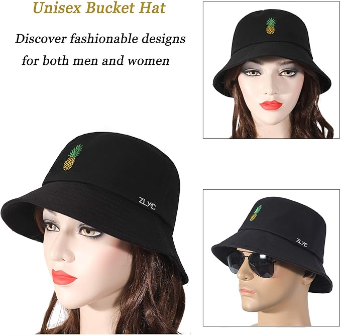ZLYC Unisex Fashion Embroidered Bucket Hat Summer Fisherman Cap for Men Women