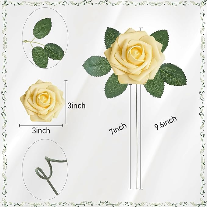 Artificial Flowers, 25pcs Yellow and White Artificial Rose for DIY Wedding Bouquets Centerpieces Arrangements, Fake Flower with Stems for Party Home Decorations