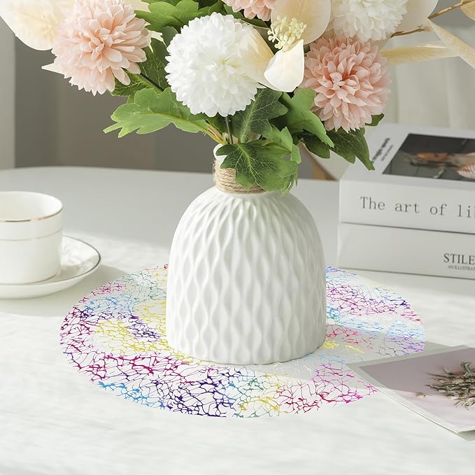 Hysenm 50 Pcs Disposable Colorful Placemats Set Metallic 13 Inch Round Table Doilies, Ultra-Thin Messy Lines Disposable Placement Mats for Home Decoration Dining Table Wedding Birthday Party