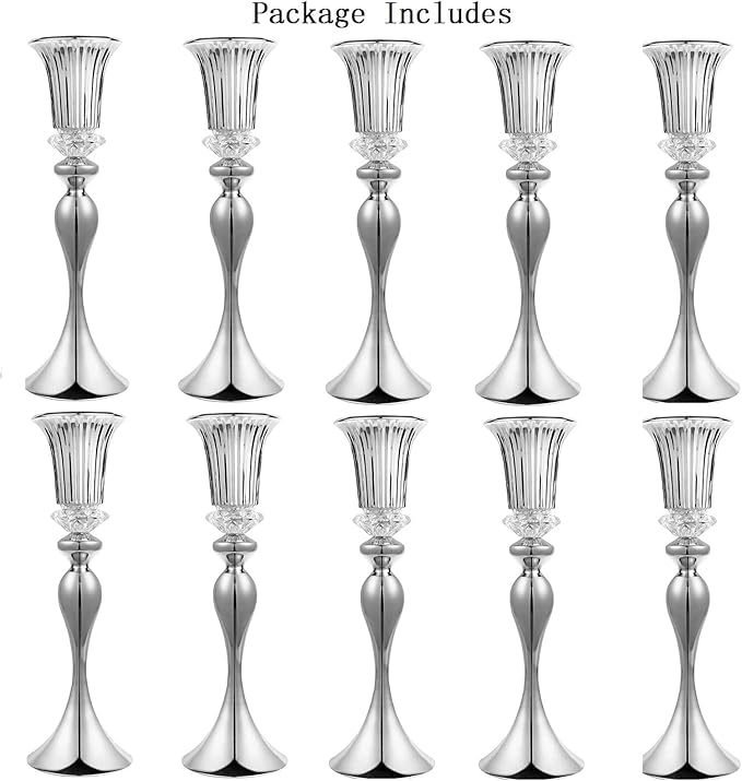 10Pcs/Set Flower Centerpiece Table Decorations Gold Trumpet Vases with Crystal Bead for Wedding Centerpieces Birthday Party Event Home Decor