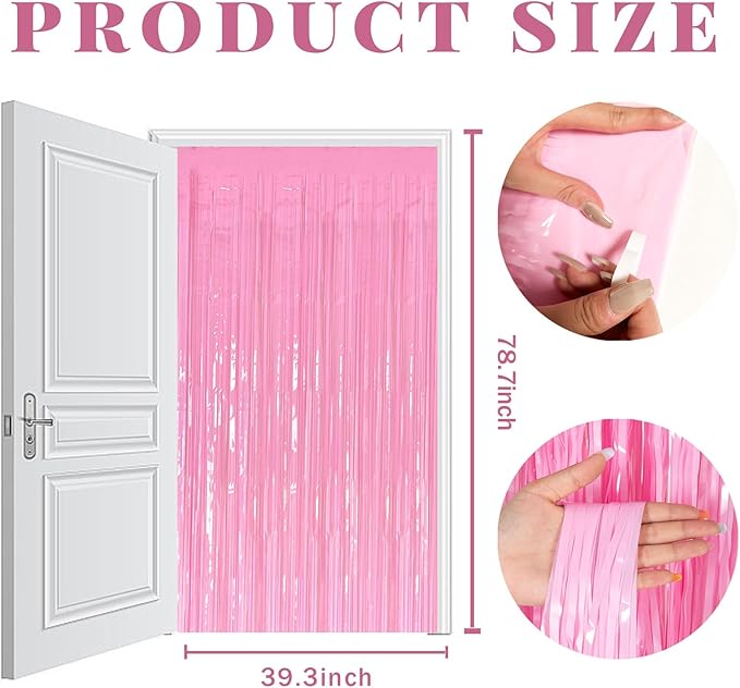 10 Pack Pastel Pink Party Backdrop Decorations Tinsel Curtains Foil Fringe Birthday Decorations Photo Booth Streamer Backdrop Bachelorette Graduation Party Decorations